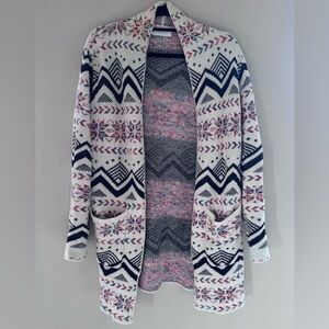 Wanna B Size S/M snowflake patterned Open-Front Cardigan Sweater